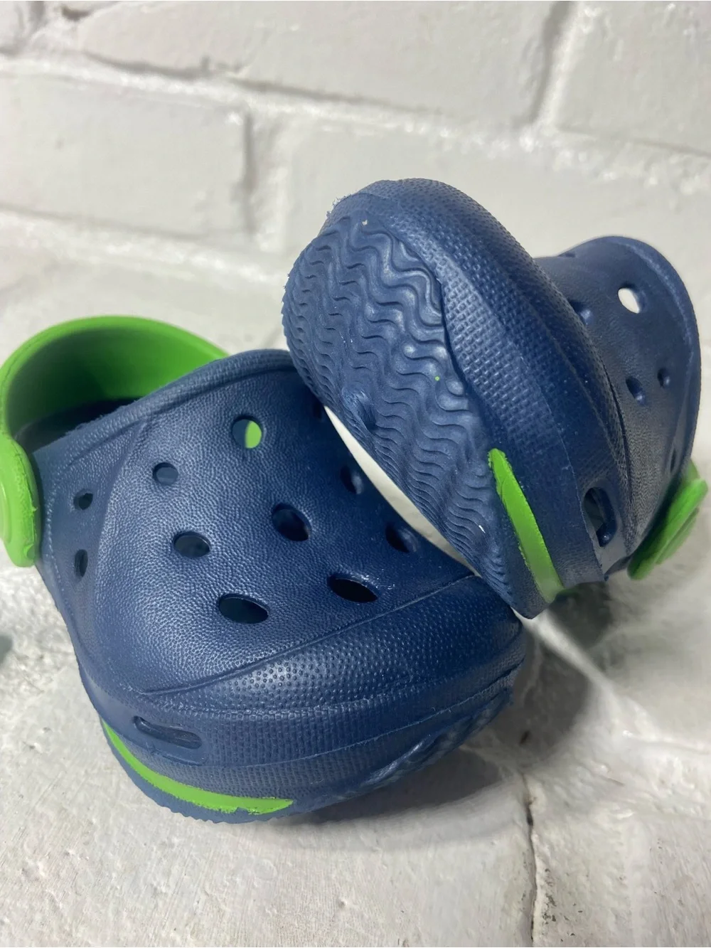 Kids Navy Blue and Green Slip-On Clogs
